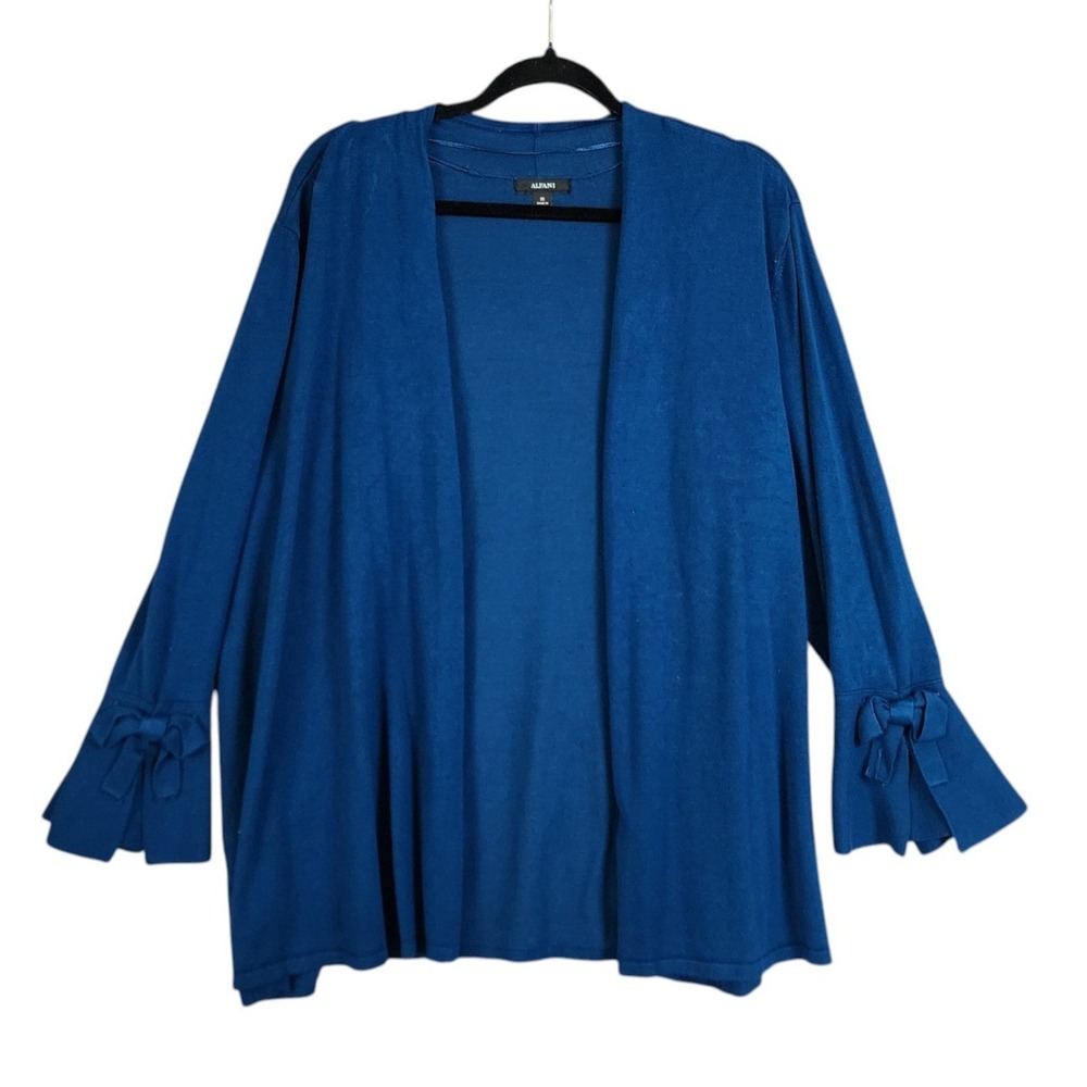 Alfani Womens Blue Open Front Cardigan Knit Sweater Plus Size 3X Bow Sleeve